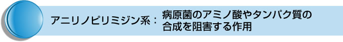 アニリノピリミジン系：病原菌のアミノ酸やタンパク質の合成を阻害する作用