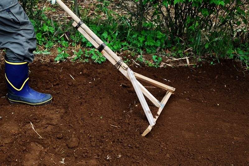 ③ さらにトンボでならしながら、水はけがよくなるように表面にゆるやかな傾斜をつける。